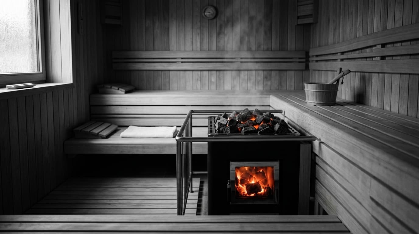 Innensauna von Saunakultur — der Ofen glüht